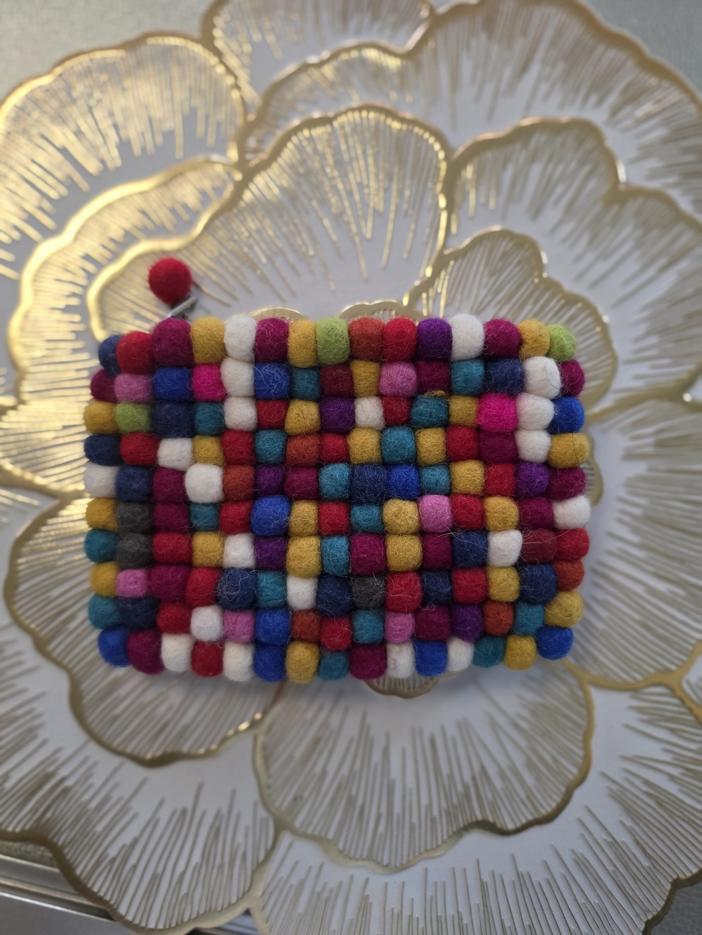 Handmade Multicolor Felt Pom-Pom Wallet